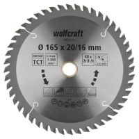 Wolfcraft Handcirkelzaagblad | HM | 48 Zähne | Ø165 x 20/16mm | 1 stuk - 6631000 Wolfcraft Handcirkelzaagblad | HM | 48 Zähne | Ø165 x 20/16mm | 1 stuk - 6631000