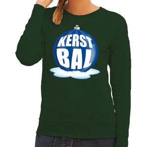 Foute kersttrui kerstbal blauw op groene sweater voor dames