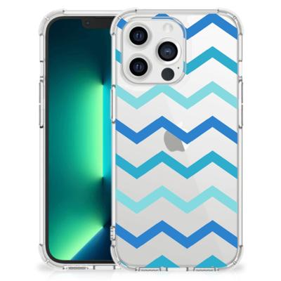 iPhone 13 Pro Max Doorzichtige Silicone Hoesje Zigzag Blauw iPhone 13 Pro Max Doorzichtige Silicone Hoesje Zigzag Blauw