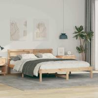 Bedframe met LED -striplichten met hoofdeinde Bruin 140 x 200 cm Grenenhout