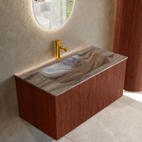 Badmeubel Mondiaz Kurve-Dlux | 90 cm | Meubelkleur Ruby | Wastafelkleur Sombra | Solid surface | Wasbak midden spoelbak | 1 kraangat