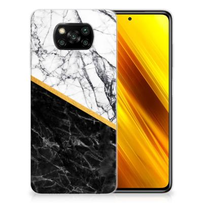 Xiaomi Poco X3 | Poco X3 Pro | TPU | Siliconen hoesje | Marmer Wit Zwart - Origineel Cadeau Man
