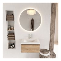 Mondiaz Bukla 60cm badmeubel kleur washed oak met 1 lade wastafel midden 1 kraangat kleur talc