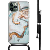 iPhone 11 Pro Max hoesje met koord - Crossbody - Marmer blauw goud