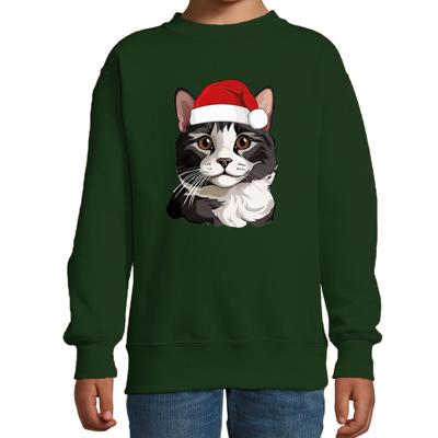 Kersttrui / sweater katten/poezen - kinderen - grijze kat/poes - groen - kerstmuts - Kerstmis Kersttrui / sweater katten/poezen - kinderen - grijze kat/poes - groen - kerstmuts - Kerstmis