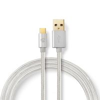 USB 2.0-Kabel voor Synchroniseren, Opladen en AV-Ondersteuning | Verguld 2,0m | USB C Male naar USB A Male | Voor Aansluiten van Smartphones en Mobiele Apparaten