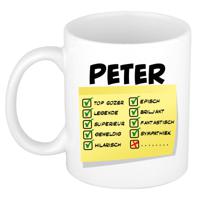 Naam mok Peter - wit - top gozer - keramiek - 300 ml - cadeau collega beker