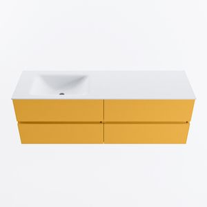 MONDIAZ VICA 150cm badmeubel onderkast Ocher 4 lades. Wastafel CLOUD links zonder kraangat, kleur Talc.