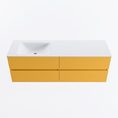 MONDIAZ VICA 150cm badmeubel onderkast Ocher 4 lades. Wastafel CLOUD links zonder kraangat, kleur Talc.