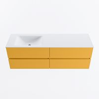 MONDIAZ VICA 150cm badmeubel onderkast Ocher 4 lades. Wastafel CLOUD links zonder kraangat, kleur Talc.