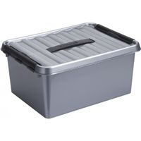 Opberg box/opbergdoos 15 liter 40 cm zilver/zwart - thumbnail