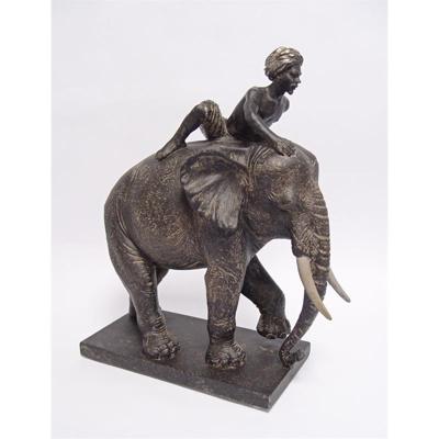 A RESIN GROUP OF AN ELEPHANT WITH RIDER