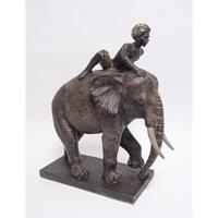 A RESIN GROUP OF AN ELEPHANT WITH RIDER