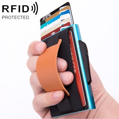 X-32C automatisch Uitvouwkaart type anti-magnetische RFID anti-diefstal mannen aluminiumlegering B Dial knop elastische tas portemonnee met PU lederen