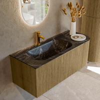 Badmeubel Mondiaz Kurve-Dlux | 115 cm cm | Meubelkleur Dusk | Wastafelkleur Lava | Solid surface | Wasbak links zijde spoelbak | 1 kraangat