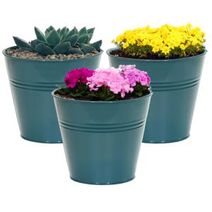 Plantenpot/bloempot Bob - 3x - rond - zink - zeegroen - D13 X H12 cm