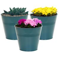 Plantenpot/bloempot Bob - 3x - rond - zink - zeegroen - D13 X H12 cm - thumbnail