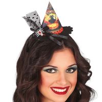 Halloween heksenhoed - mini hoedje op diadeem - one size - zwart - meisjes/dames