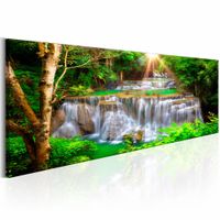 Schilderij - Waterval - Panorama, groen/bruin, premium print op canvas, 1 deel - thumbnail