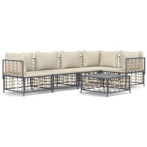 The Living Store Loungeset - Antraciet - Poly Rattan - Hoekbank 72x72x66 cm - Middenbank 72x70x66 cm - Tafel 70x70x34