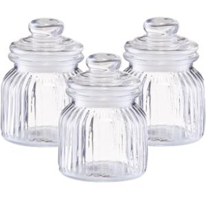 Zeller Voorraadpot - 3x - glas - 600 ml - relief - 11 x 14,5 cm - rond - bewaarpot