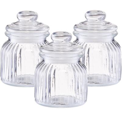 Zeller Voorraadpot - 3x - glas - 600 ml - relief - 11 x 14,5 cm - rond - bewaarpot