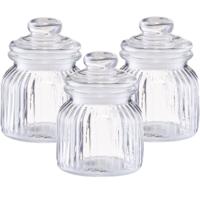 Zeller Voorraadpot - 3x - glas - 600 ml - relief - 11 x 14,5 cm - rond - bewaarpot