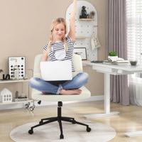Bureaustoel met Wielen Gestoffeerde Bureau Stoel in Kunstleer met Oversized U-Vormige Zitting in Hoogte Verstelbaar Beige/Bruin