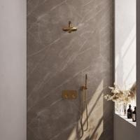Brauer Gold Edition Thermostatische Regendoucheset Inbouw - Hoofddouche 20 cm - Rechte Wandarm - Met Drukknoppen - Handdouche Staaf - Doucheslang - Wandaansluitbocht - Geborsteld Goud