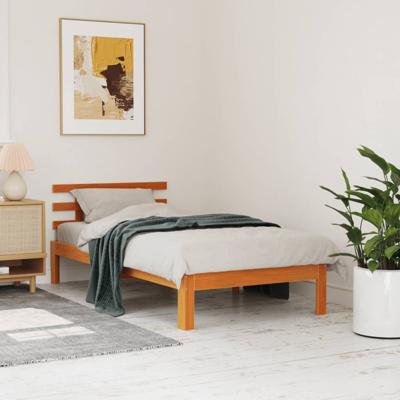 Bedframe zonder matras massief grenenhout wasbruin 90x190 cm