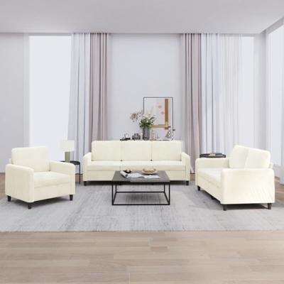 3-delige Loungeset fluweel crèmekleurig