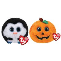 Ty - Knuffel - Teeny Puffies - Waddles Penguin & Halloween Pumpkin