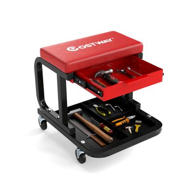 Rollende Werkplaatskruk met een Draagvermogen van 185 kg Gevoerde Mechanische Zitting met Lade Rood
