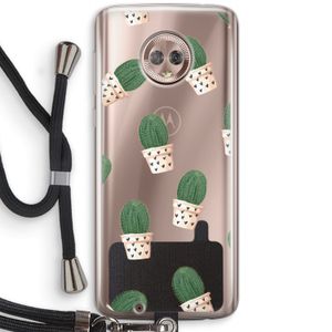 Cactusprint roze: Motorola Moto G6 Transparant Hoesje met koord