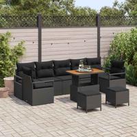 Tuinbankenset met kussen 10 pcs Zwart poly rattan