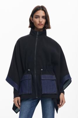 Gecombineerde denim poncho - BLACK - U