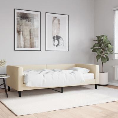 Slaapbank met matras 90x200 cm stof crèmekleurig