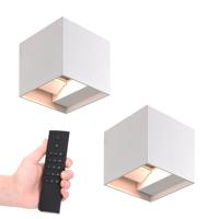 Set van 2 dimbare LED Wandlampen Kansas - wit - 6W 660lm - 3000K - IP54 - Incl. dimmer met afstandsbediening