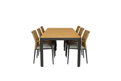 Qopps Mikos tuintafel 220 met Yvori 6 stapelbare tuinstoel