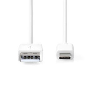 USB-Kabel | USB 2.0 | USB-A Male | USB-C© Male | 480 Mbps | Vernikkeld | 1.00 m | Rond | PVC | Wit