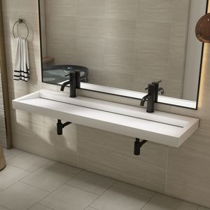 Saniclear Hoya wastafel met 2 kraangaten 160x45.5x11 cm solid surface wit mat