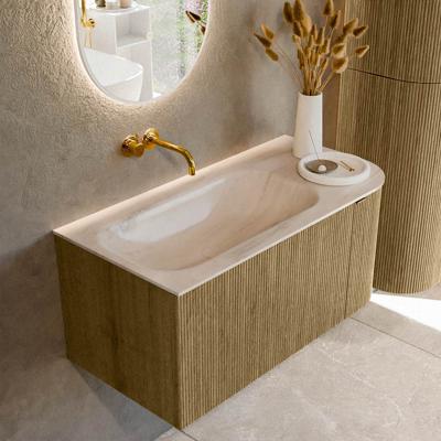 Badmeubel Mondiaz Kurve-Dlux | 95 cm | Meubelkleur Dusk | Wastafelkleur Meli | Solid surface | Wasbak linker zijde spoelbak | Zonder kraangat(en)