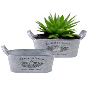 Plantenpot/bloempot teil voor buiten - 2x - zink - zilver - L31 x D12 x H13 cm