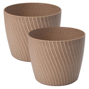 Form Plastic Plantenpot/bloempot Waves - 2x - kunststof - lichtbruin - D17 x H14 cm