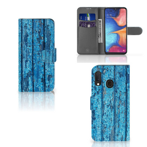 Samsung Galaxy A20e Book Style Case Wood Blue