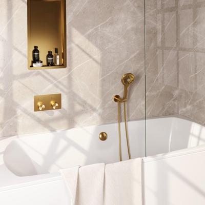 BRAUER Stripe Thermostatische Badkraan - drukknoppen - SET 04 - inbouw - badvulcombinatie - 3-standen handdouche - doucheslang - wandaansluitbocht - goud geborsteld PVD 5-GG-362