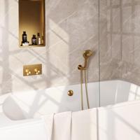 BRAUER Stripe Thermostatische Badkraan - drukknoppen - SET 04 - inbouw - badvulcombinatie - 3-standen handdouche - doucheslang - wandaansluitbocht - goud geborsteld PVD 5-GG-362
