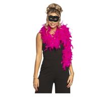 Venetiaans oogmasker in het zwart - Met dikke veren Boa in het fuchsia roze - 180 cm - Dames