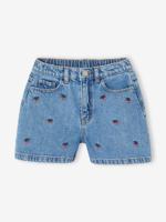 Geborduurde short voor meisjes middenblauw