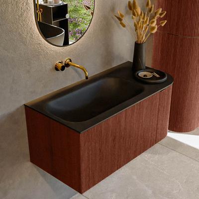 Badmeubel Mondiaz Kurve | 95 cm | Meubelkleur Ruby | Wastafelkleur Urban | Solid surface | Wasbak links zijde spoelbak | Zonder kraangat(en) Badmeubel Mondiaz Kurve | 95 cm | Meubelkleur Ruby | Wastafelkleur Urban | Solid surface | Wasbak links zijde spoelbak | Zonder kraangat(en)